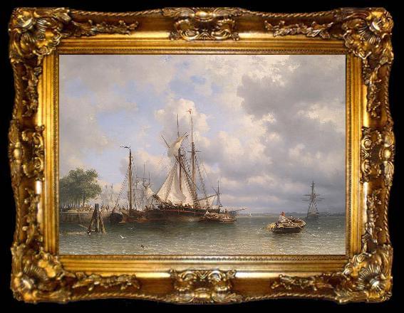 framed  Antonie Waldorp Sailing ships in the harbor, ta009-2